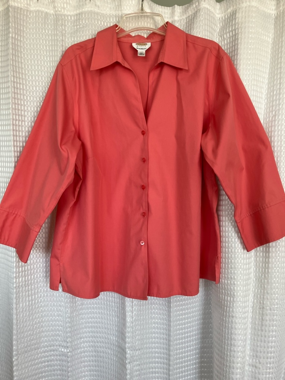 Talbots Wrinkle Resistant Cotton Button Up Blouse 18W Pink 3/4 Sleeve